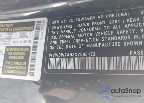 2012 Volkswagen Eos Komfort from USA, damaged, VIN WVWBW7AH3CV005172
